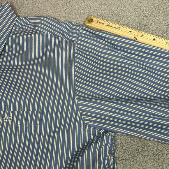 Lacoste Shirt Mens 44 Button Up Blue Green Pink Stripe Alligator Logo Preppy - Picture 9 of 12